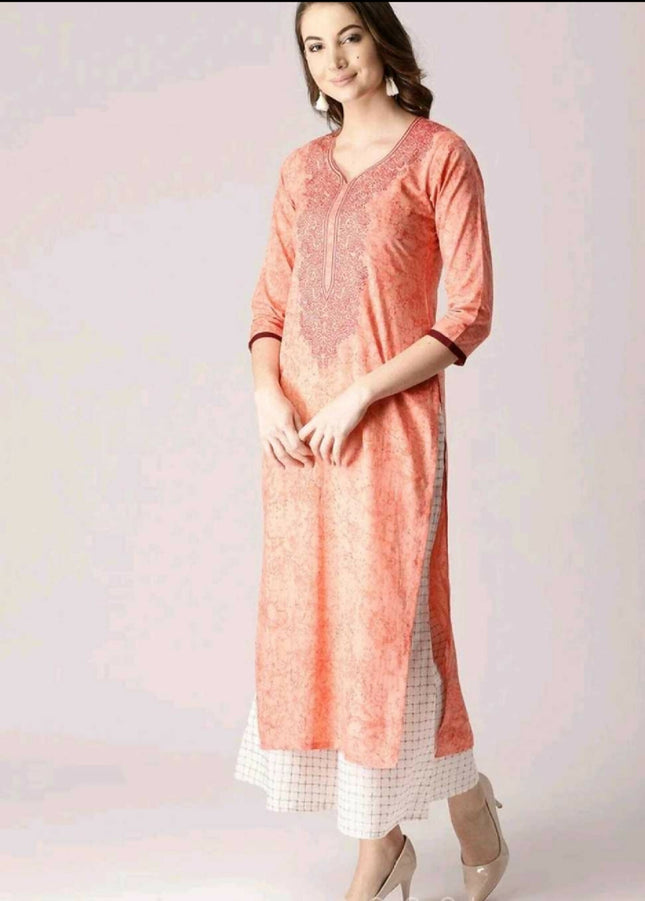 Libas Embroidered Sharbati (Pastel Orange) Kurta