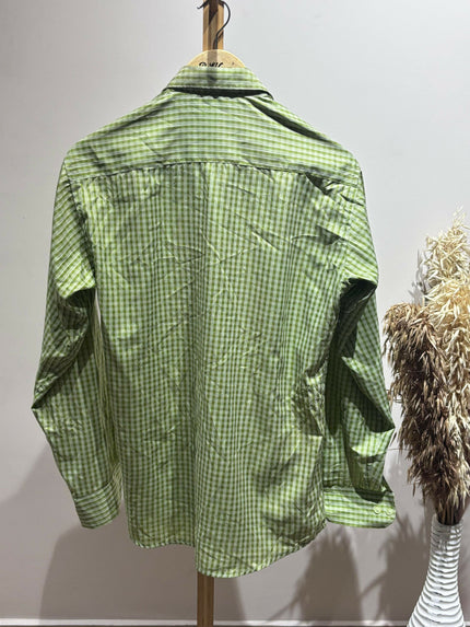 Men's Casual Green Check Shirt - L Size