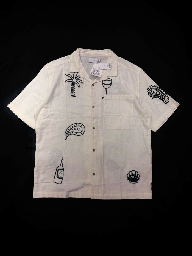 Men's Short Sleeve Relaxed Embroidered White Shirt - XL Size