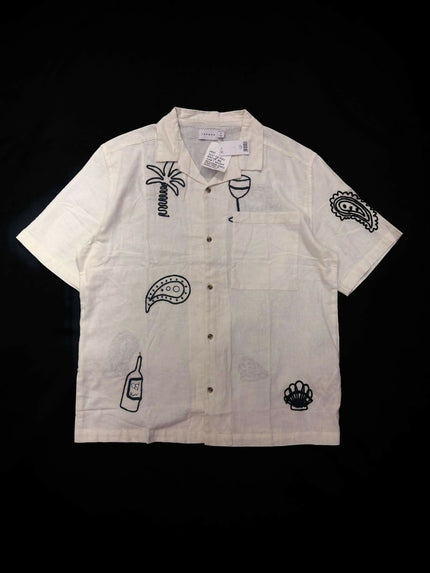 Men's Short Sleeve Relaxed Embroidered White Shirt - XL Size