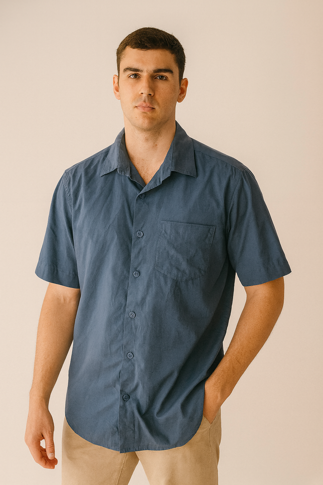 Men's Casual Deep Slate Blue Shirt – XXL Size