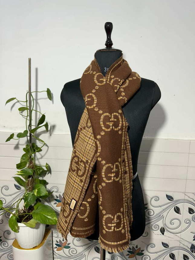 Authentic Gucci - SCARF MONOGRAM WOOL CASHMERE SILK