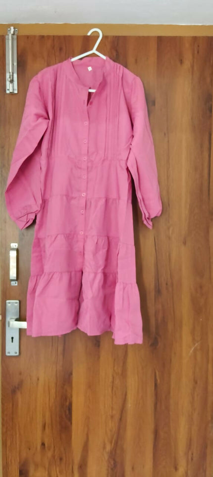 Pink Tiered Button-Down Midi Dress - L Size