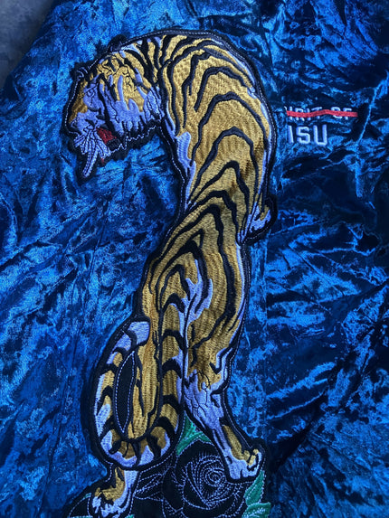 Evisu Tiger Velour Sukajan Blue Embroidery Bomber Jacket Japan Style
