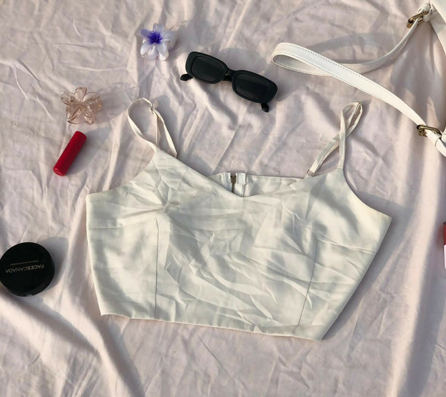 Women's White Structured Crop Top - S Size [NEW]