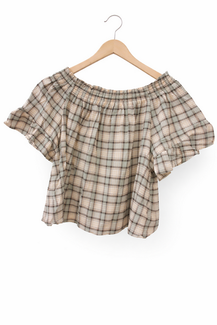 Checked Off Shoulder Top - Size M (Branded)