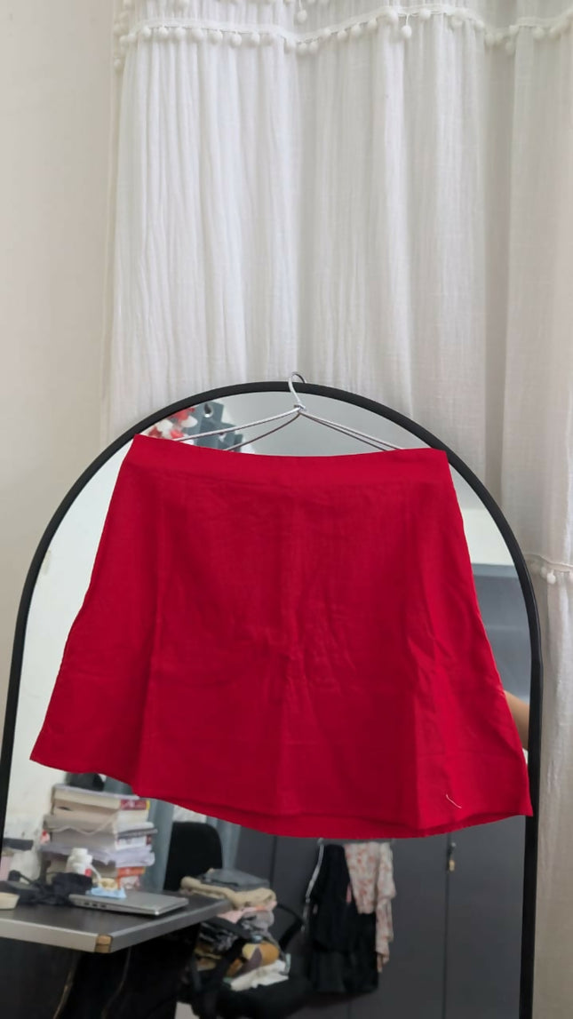 Women's Mini linen Red skirt -28 Size