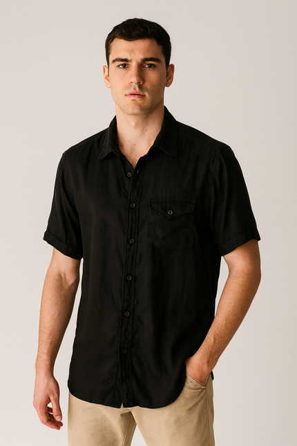 Men's Casual Black Half Sleeve Shirt - XL size