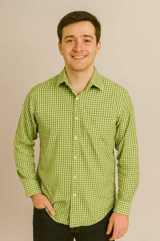 Men's Casual Green Check Shirt - L Size