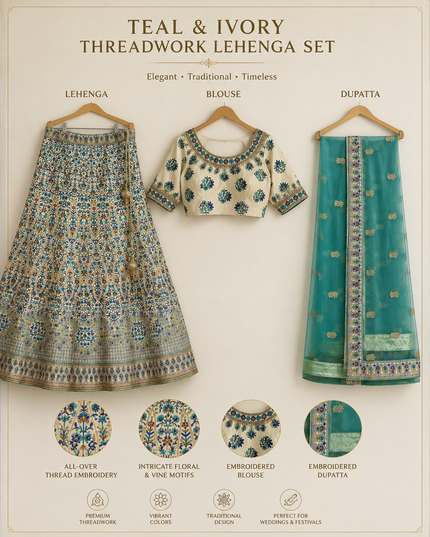 Ivory & Teal Lehenga