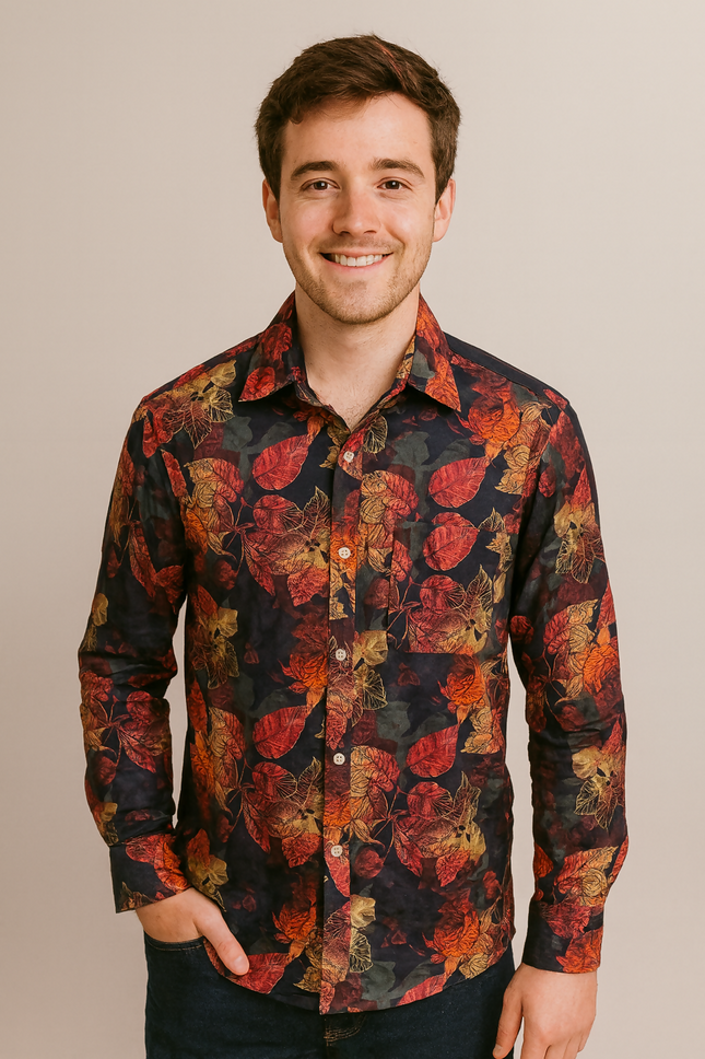 Men's Casual Floral Print Shirt - XL Size