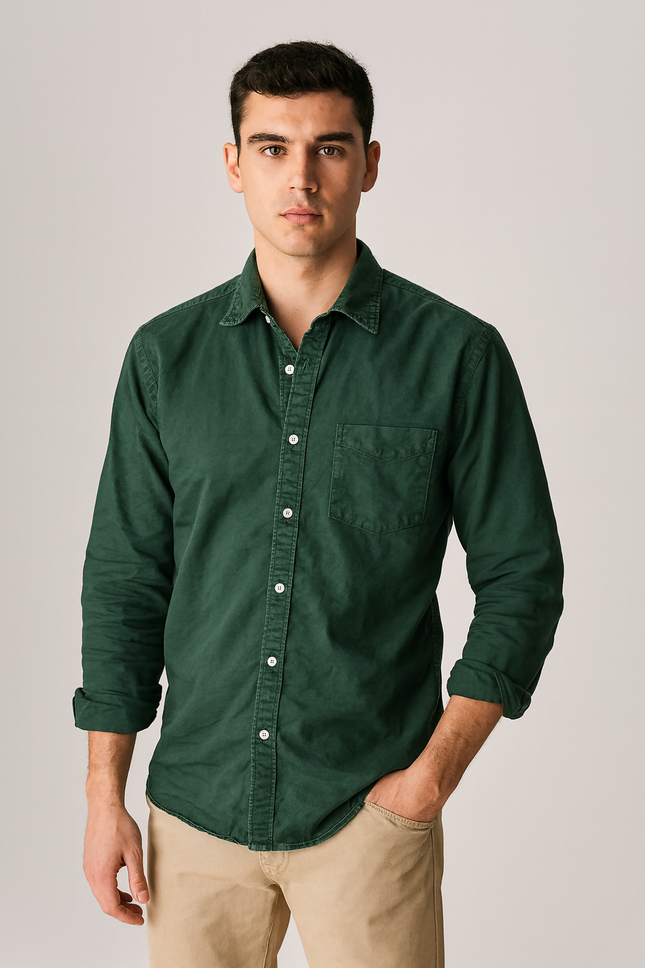 Men's Casual Dark Forest Green Shirt - XXXL size