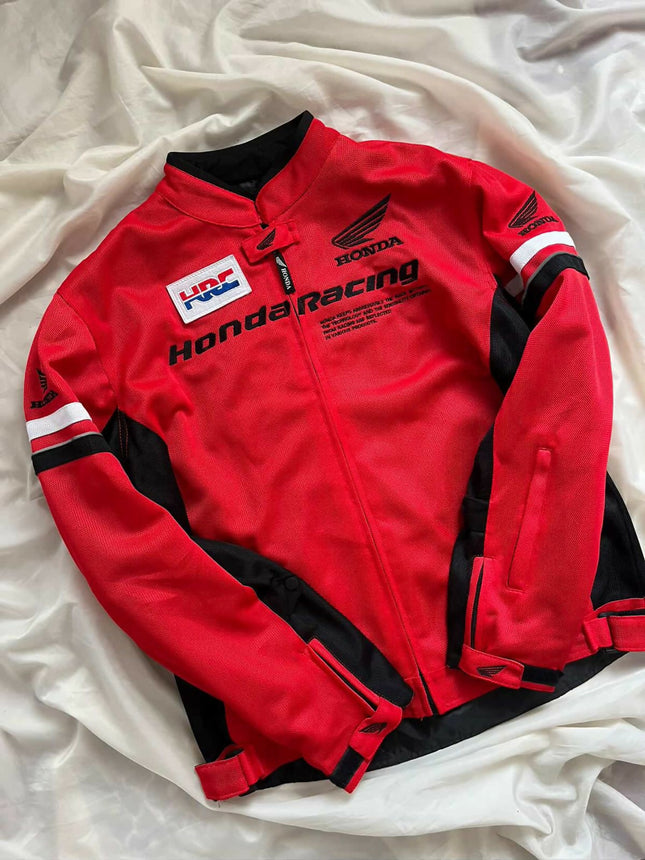 Vintage Men's Racing Red Motorcycle Jacket - XL Size