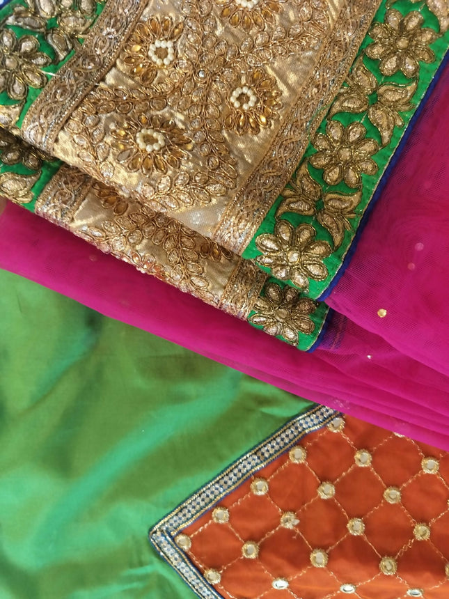 Girls Embroidered Lehenga Choli with Dupatta – Green & Orange