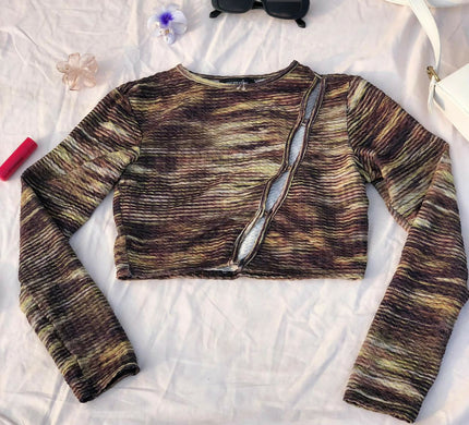 Women's Green Abstract Print Cut Out Top - S Size [ NEW ]