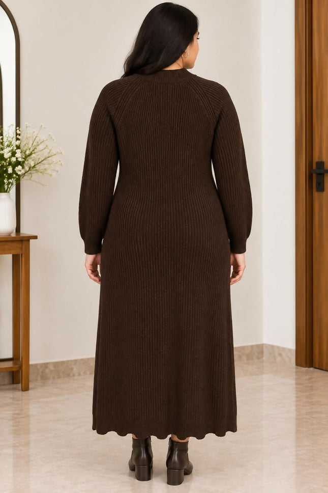 Chocolate Brown Cable Knit Maxi Sweater Dress