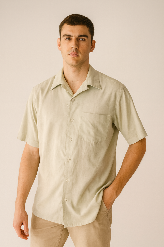 Men's Casual Pale Sage Beige Shirt - XL Size