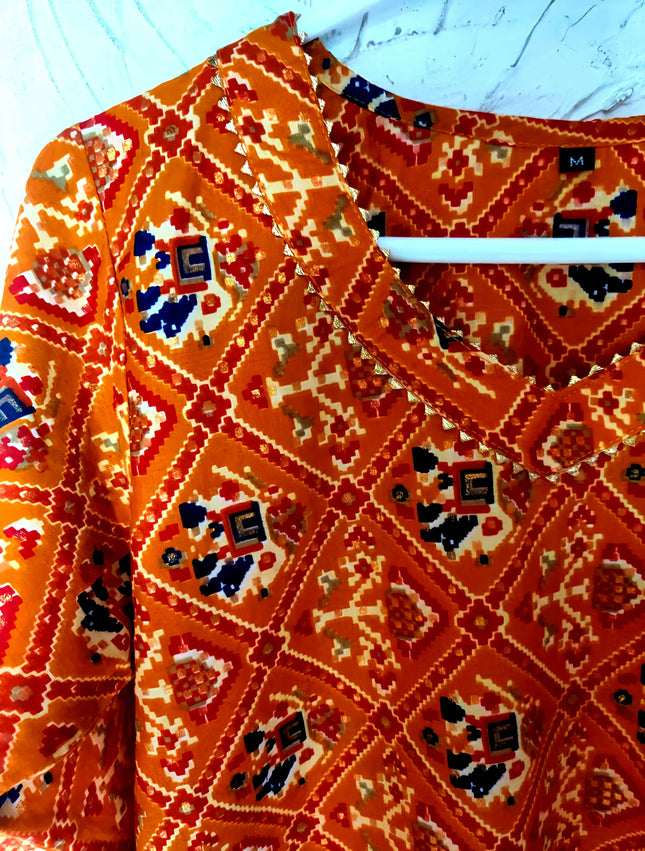 Navy Blue & Golden print Orange Kurta