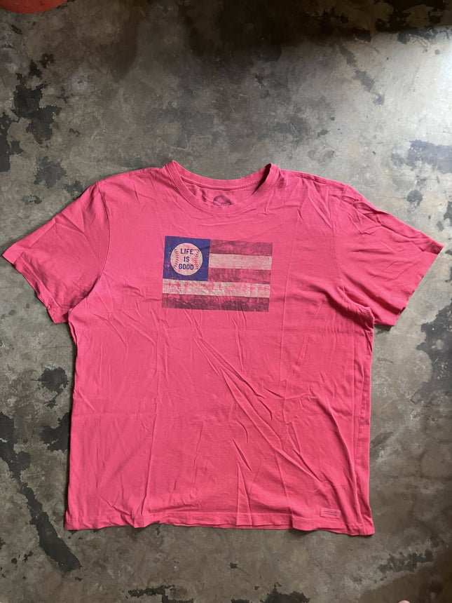 Vintage Life is Good Baseball Faded Red Old Glory Crusher Tee