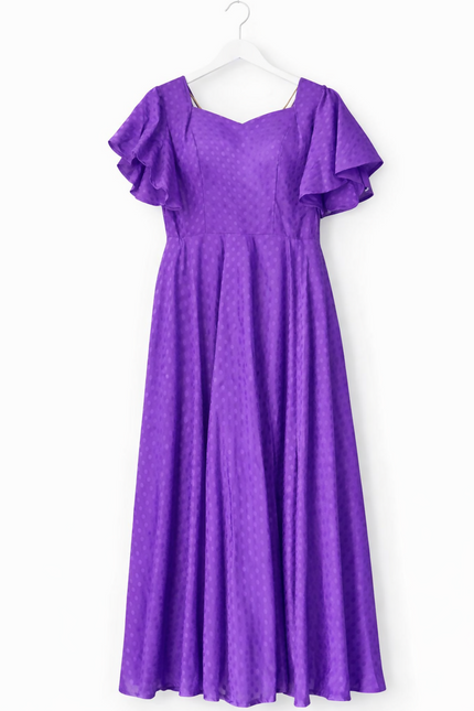 Purple Textured Flared Midi Dress - XL Size