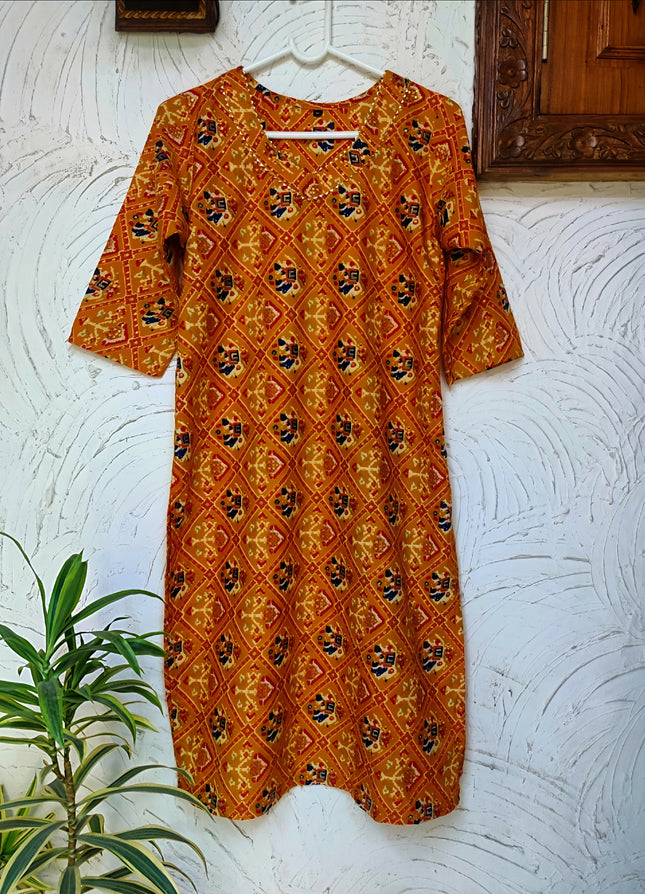Navy Blue & Golden print Orange Kurta