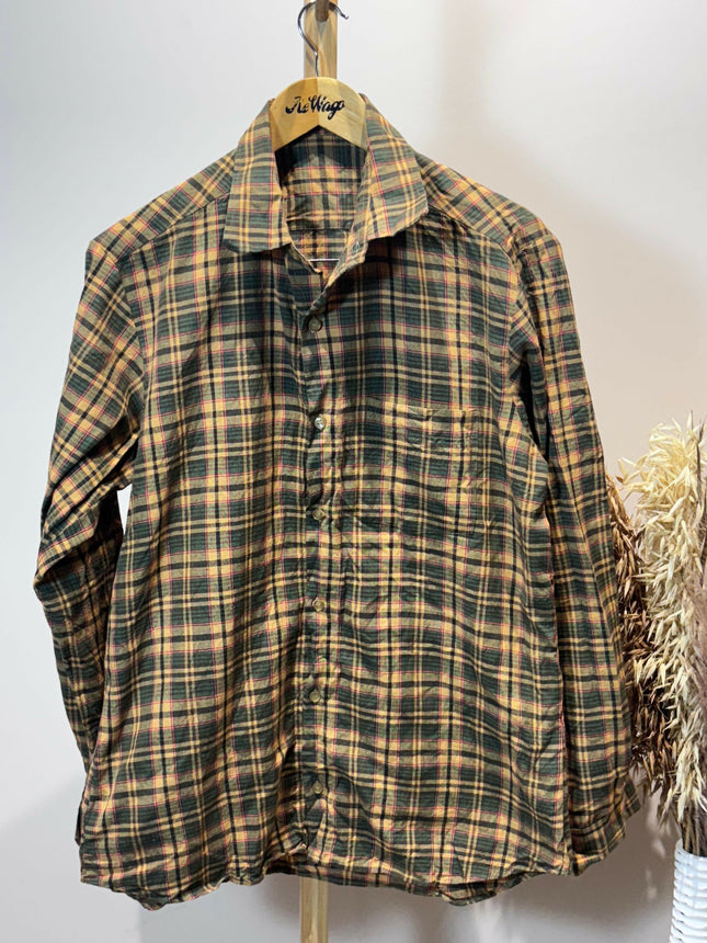 Men's Casual Dark Green and Mustard Yellow Plaid Shirt - XXL size