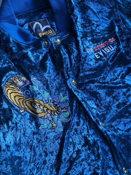 Evisu Tiger Velour Sukajan Blue Embroidery Bomber Jacket Japan Style