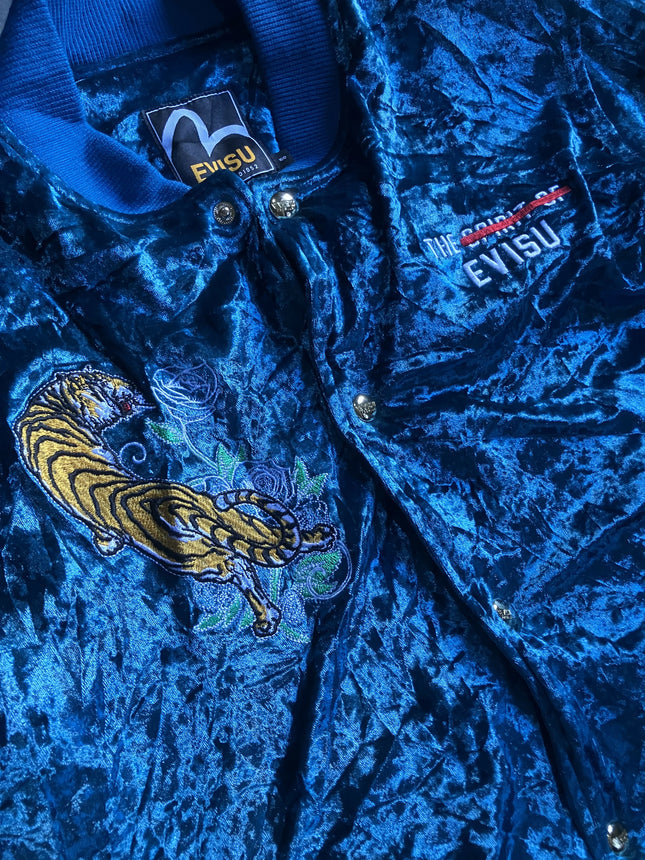 Evisu Tiger Velour Sukajan Blue Embroidery Bomber Jacket Japan Style