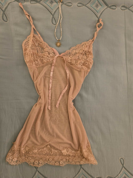 Blush Sheer Ribbon Slip - ( M ) Size