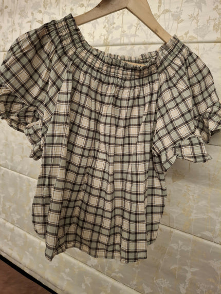 Checked Off Shoulder Top - Size M (Branded)