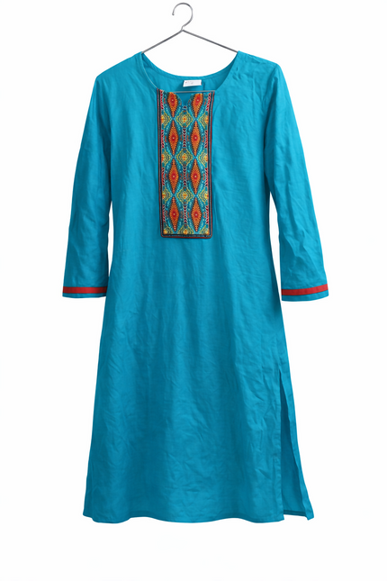 Turquoise Embroidered Kurta – Clean Studio Back View