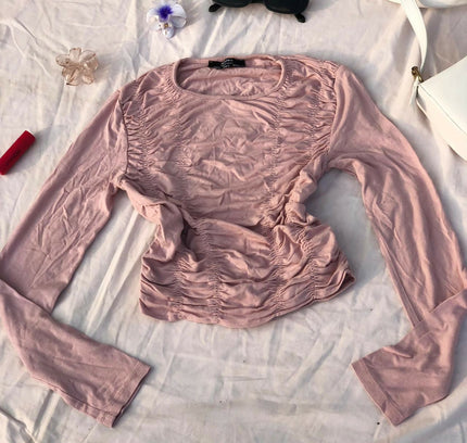Women's Dusty Pink Ruched Top - S Size [NEW]