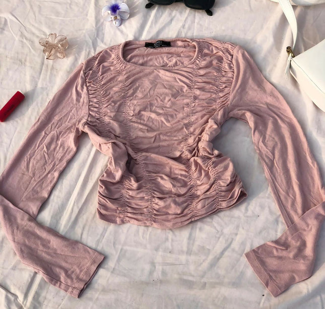 Women's Dusty Pink Ruched Top - S Size [NEW]