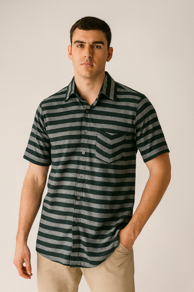 Men's Casual Dark Green and Light Gray Shirt - L size
