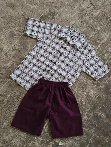 Maroon Check Shirt & Shorts Set for Boys(8 yrs)