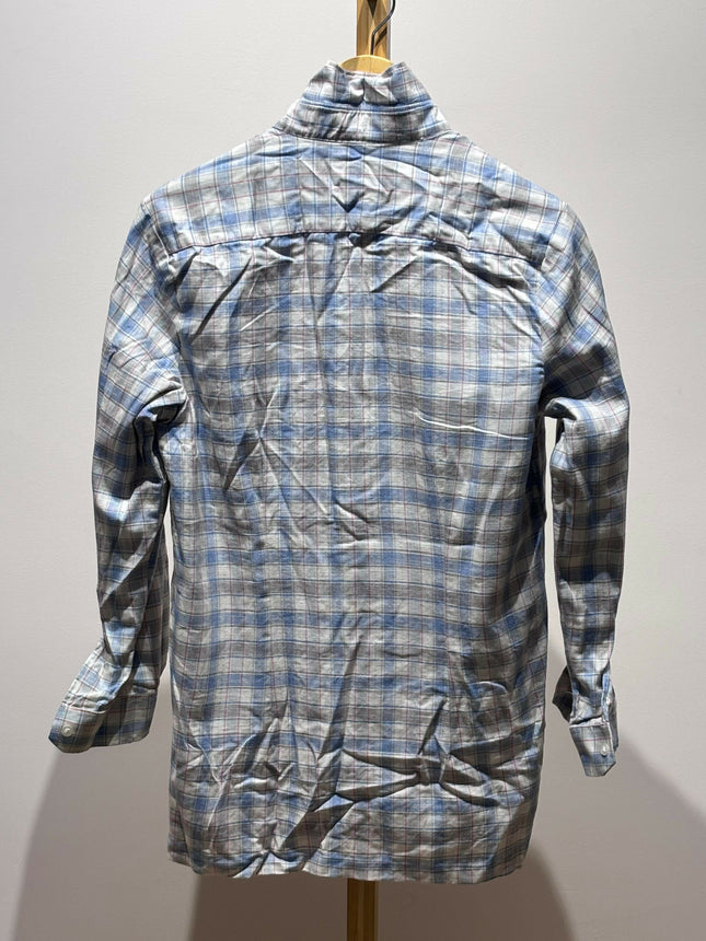 Men's Casual Light Blue and Beige Plaid Shirt - L size