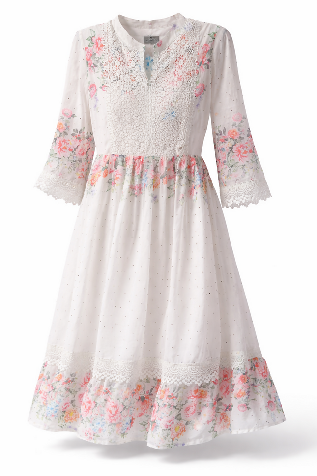 White floral dress with lace details - XXL Size